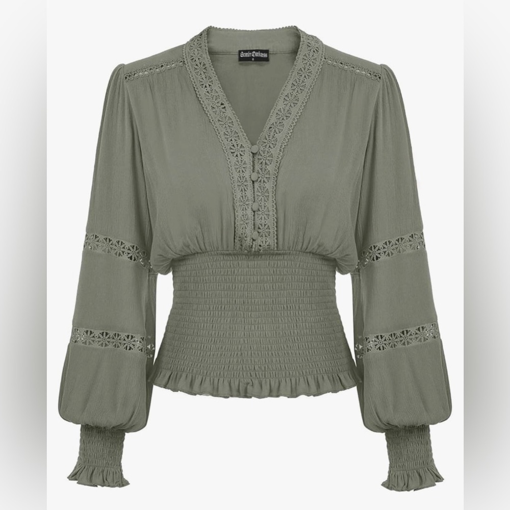 ⭐️HP⭐️Chic Olive Blouse with Lace Detail
